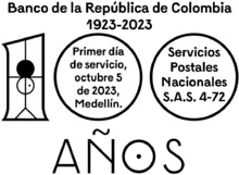 Matasellos Banco de la Rep&uacute;blica de Colombia 100 a&ntilde;os