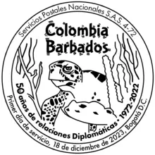 Matasellos Colombia-Barbados 50 años relaciones diplomáticas 