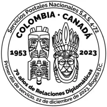 Matasellos Colombia-Canad&aacute; 70 a&ntilde;os relaciones diplom&aacute;ticas
