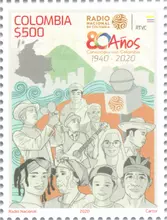 Estampilla Radio Nacional de Colombia 80 a&ntilde;os