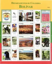 Hoja de 12 estampillas Departamento de Bol&iacute;var