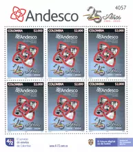 Hoja de 6 estampillas Andesco 25 a&ntilde;os 1995-2020
