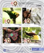Hoja de 4 estampillas Colombia-Indonesia 40 a&ntilde;os relaciones diplom&aacute;ticas