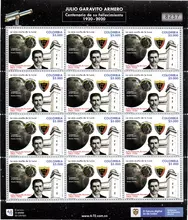 Hoja de 12 estampillas Julio Garavito Armero