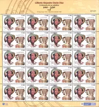 Hoja de 20 estampillas Alejandro Dur&aacute;n centenario de su natalicio