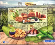 Hoja de 4 estampillas Am&eacute;rica UPAEP 2019 comidas tradicionales