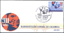 Sobre de primer d&iacute;a Radiodifusi&oacute;n Sonora en Colombia 90 a&ntilde;os