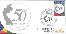 Sobre de primer d&iacute;a Comunidad Andina - CAN 50 a&ntilde;os