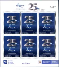 Hoja de 6 estampillas C&aacute;mara Colombiana de Inform&aacute;tica y Telecomunicaciones - CCIT