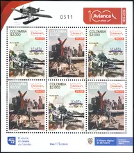 Hoja de 6 estampillas Avianca 100 a&ntilde;os