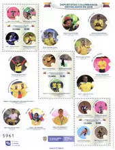 Hoja filat&eacute;lica Deportistas colombianos destacados en 2019