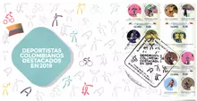 Sobre de primer d&iacute;a Deportistas colombianos destacados en 2019