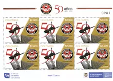 Hoja de 6 estampillas Universidad Libre seccional Pereira 50 a&ntilde;os