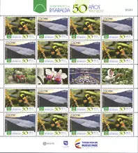 Hoja de 16 estampillas Departamento de Risaralda 50 a&ntilde;os