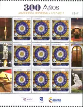 Hoja de 9 estampillas Masoner&iacute;a Universal 300 a&ntilde;os