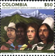 Estampilla Federaci&oacute;n Nacional de Cafeteros de Colombia 90 a&ntilde;os