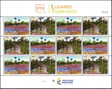 Hoja de 12 estampillas Am&eacute;rica UPAEP 2017 Lugares Tur&iacute;sticos