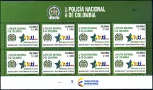 Hoja de 8 estampillas Polic&iacute;a Nacional de Colombia 126 a&ntilde;os