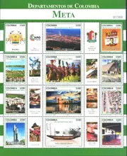 Hoja de 12 estampillas Departamentos de Colombia Meta