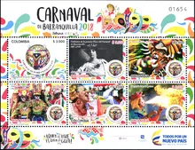 Hoja de 6 estampillas Centenario primera Reina Carnaval de Barranquilla