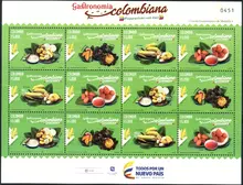 Hoja de 12 estampillas Gastronomía colombiana
