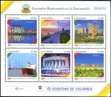 Hoja de 6 estampillas Escenarios Representativos de Barranquilla