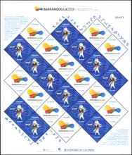 Hoja de 24 estampillas XXIII Juegos Centroamericanos Barranquilla 2018