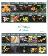 Hoja de 20 estampillas Orquídeas Endémicas de Colombia
