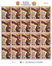 Hoja de 20 estampillas Batall&oacute;n Guardia Presidencial 90 a&ntilde;os