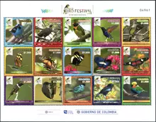 Hoja de 15 estampillas Risaralda Bird Festival 2018