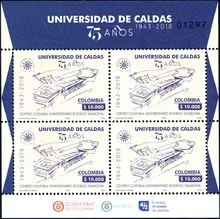 Hoja de 4 estampillas Universidad de Caldas 75 a&ntilde;os