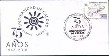 Sobre de primer d&iacute;a Universidad de Caldas 75 a&ntilde;os