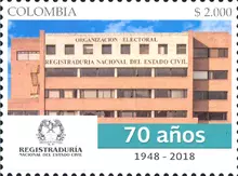 Estampilla Registradur&iacute;a Nacional del Estado Civil 70 a&ntilde;os