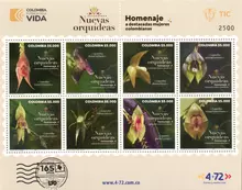 Hoja de 8 estampillas Nuevas orquídeas homenaje a destacadas mujeres colombianas