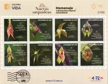 Hoja de 8 estampillas Nuevas orqu&iacute;deas homenaje a destacadas mujeres colombianas