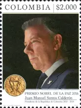Estampilla Premio Nobel de la Paz 2016 Juan Manuel Santos