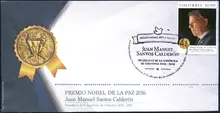 Sobre de primer d&iacute;a Premio Nobel de la Paz 2016 Juan Manuel Santos