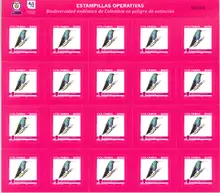 Hoja de 20 estampillas operativas "Biodiversidad en peligro de extinci&oacute;n" $500 COP