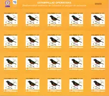 Hoja de 20 estampillas operativas "Biodiversidad en peligro de extinci&oacute;n" $1.00 COP