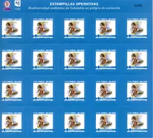 Hoja de 20 estampillas operativas "Biodiversidad en peligro de extinci&oacute;n" $5.000 COP