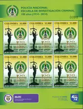 Hoja de 6 estampillas Escuela Investigaci&oacute;n Criminal 100 a&ntilde;os