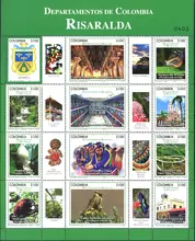 Hoja de 12 estampillas Departamentos de Colombia Risaralda