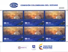 Hoja de 6 estampillas Comisión Colombiana del Océano