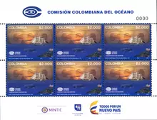 Hoja de 6 estampillas Comisi&oacute;n Colombiana del Oc&eacute;ano