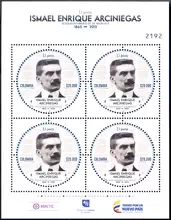 Hoja de 4 estampillas Ismael Enrique Arciniegas