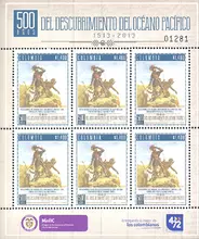 Hoja de estampillas 500 a&ntilde;os descubrimiento del Oc&eacute;ano Pac&iacute;fico