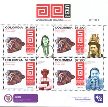 Hoja de estampillas Artesan&iacute;as de Colombia 50 a&ntilde;os