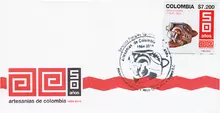 Sobre de primer d&iacute;a Artesan&iacute;as de Colombia 50 a&ntilde;os