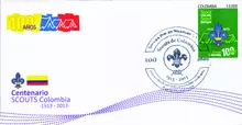 Sobre de primer d&iacute;a Scouts de Colombia 100 a&ntilde;os