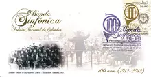Sobre de primer d&iacute;a Banda Sinf&oacute;nica Polic&iacute;a Nacional 100 a&ntilde;os